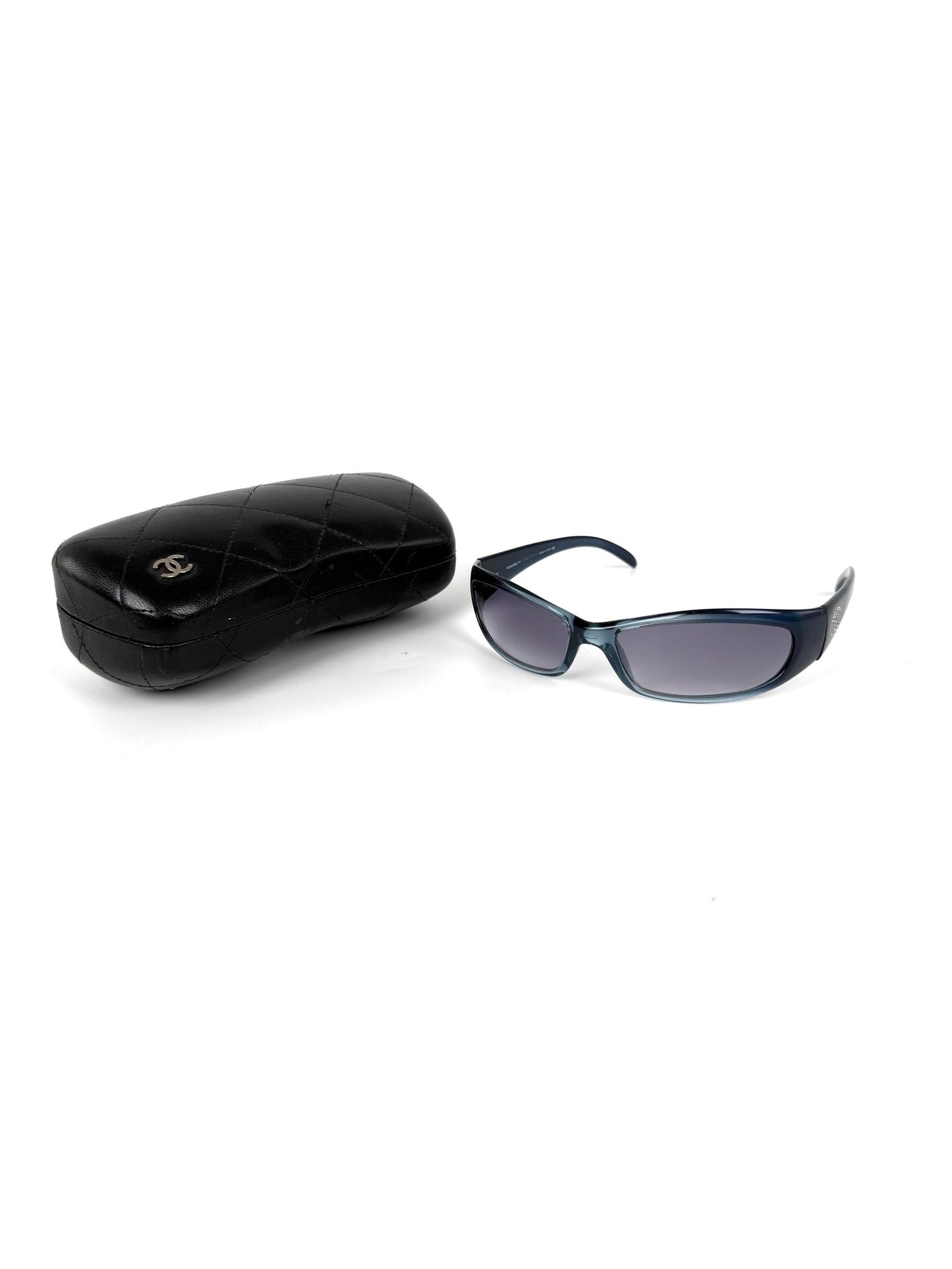 Chanel 6004 Blue Acetate Wrap Around CC Crystal Sunglasses