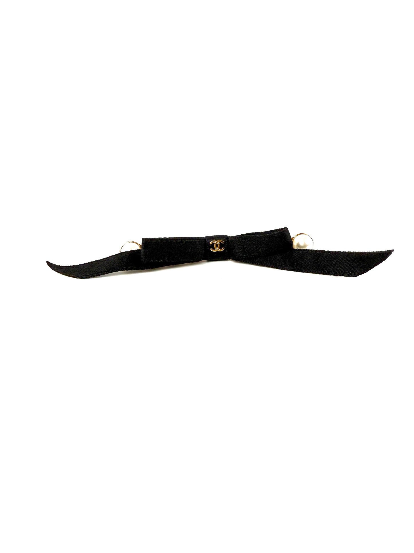 Chanel Black Faux Pearl Bow CC Logo 2025 Gold hardware Hair Barrette Clip Accessory