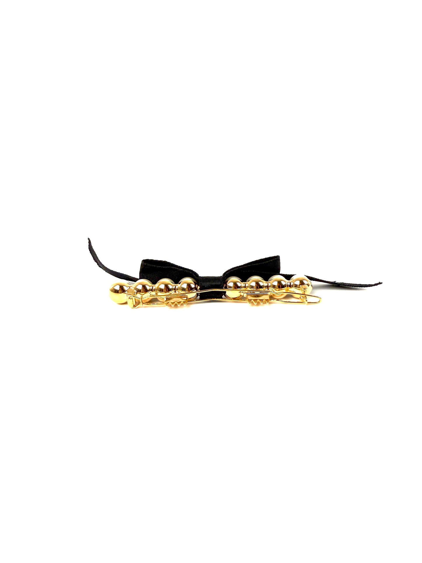 Chanel Black Faux Pearl Bow CC Logo 2025 Gold hardware Hair Barrette Clip Accessory