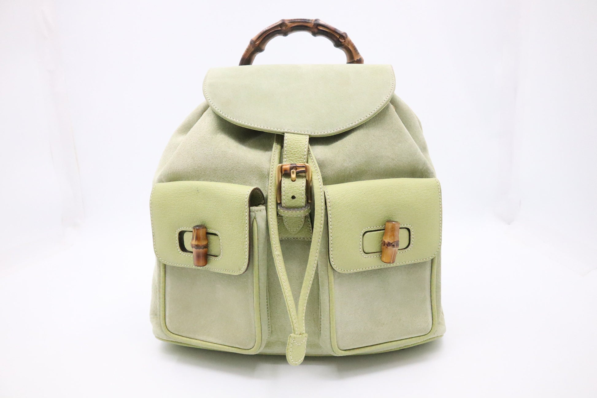 Gucci Bamboo Backpack Pale Suede Green