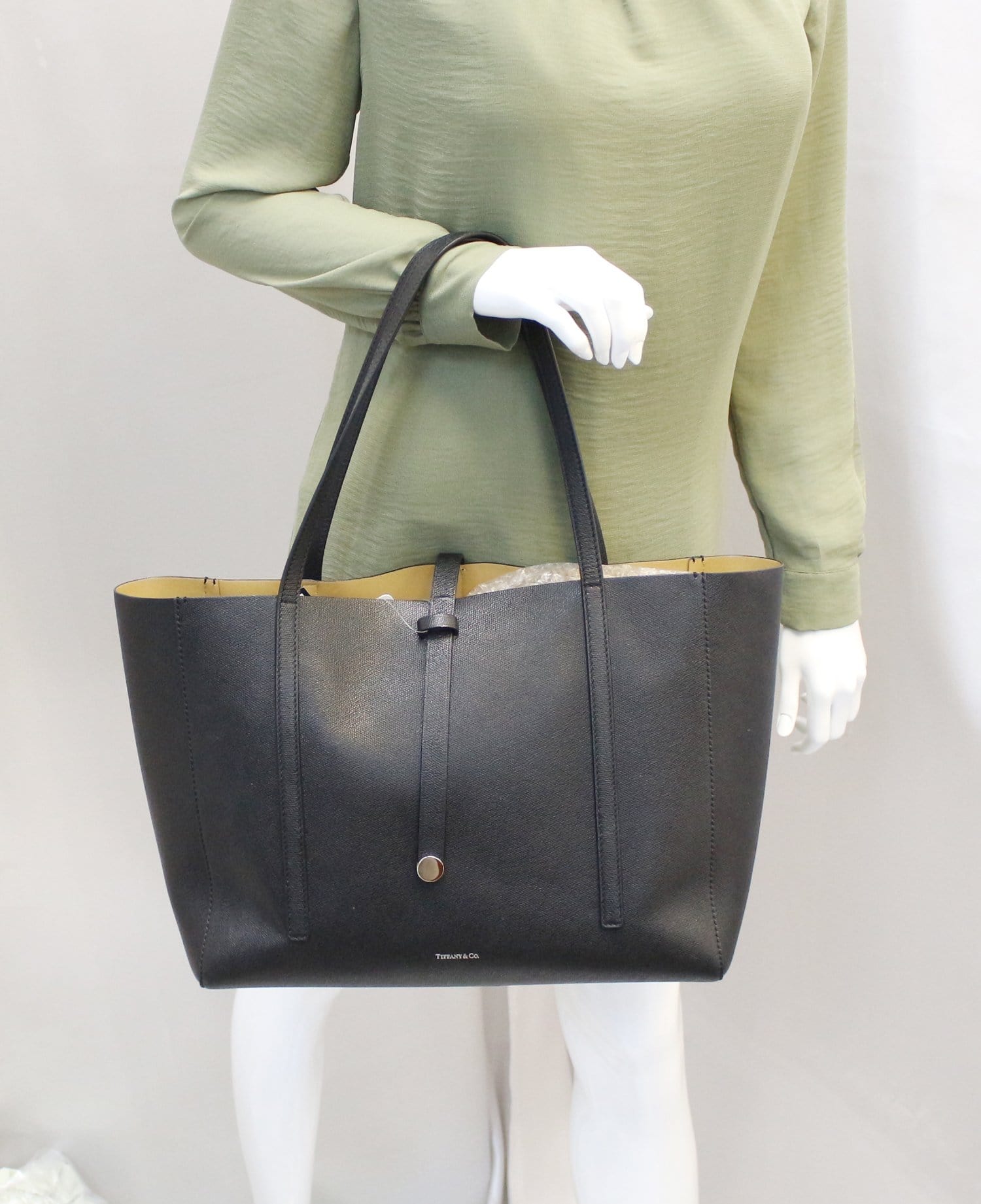 Tiffany & Co Textured Reversible Tote Bag Leather Black Shoulder Bag