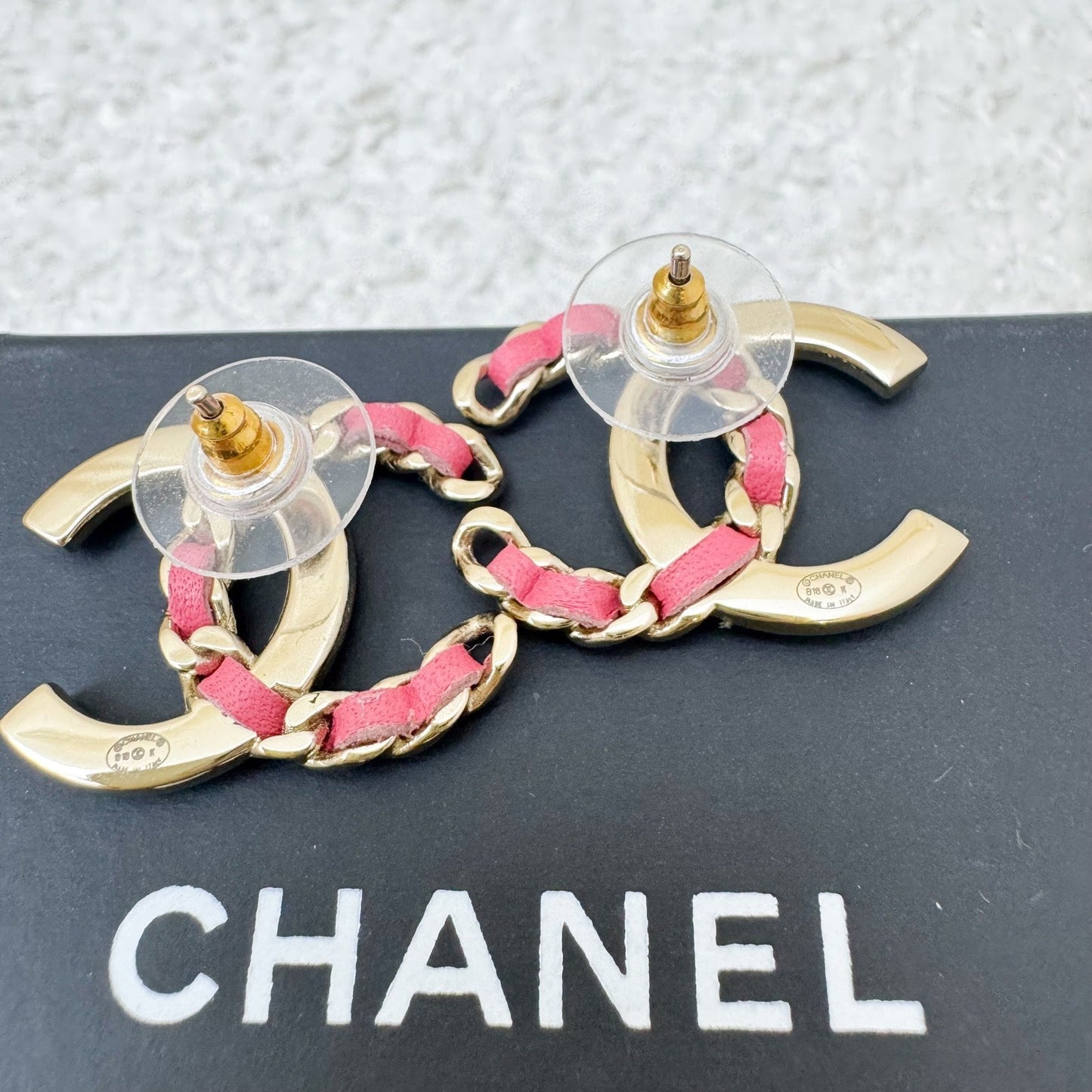 Chanel Medium CC Logo Earrings with Pink Leather and Crystals in LGHW Jewelry