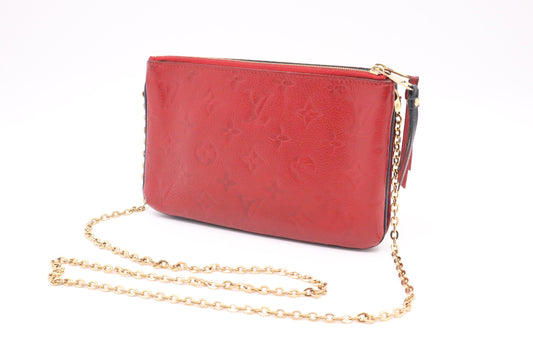 Louis Vuitton Pochette Double Zip & Navy Empreinte Leather Red Clutch Bag