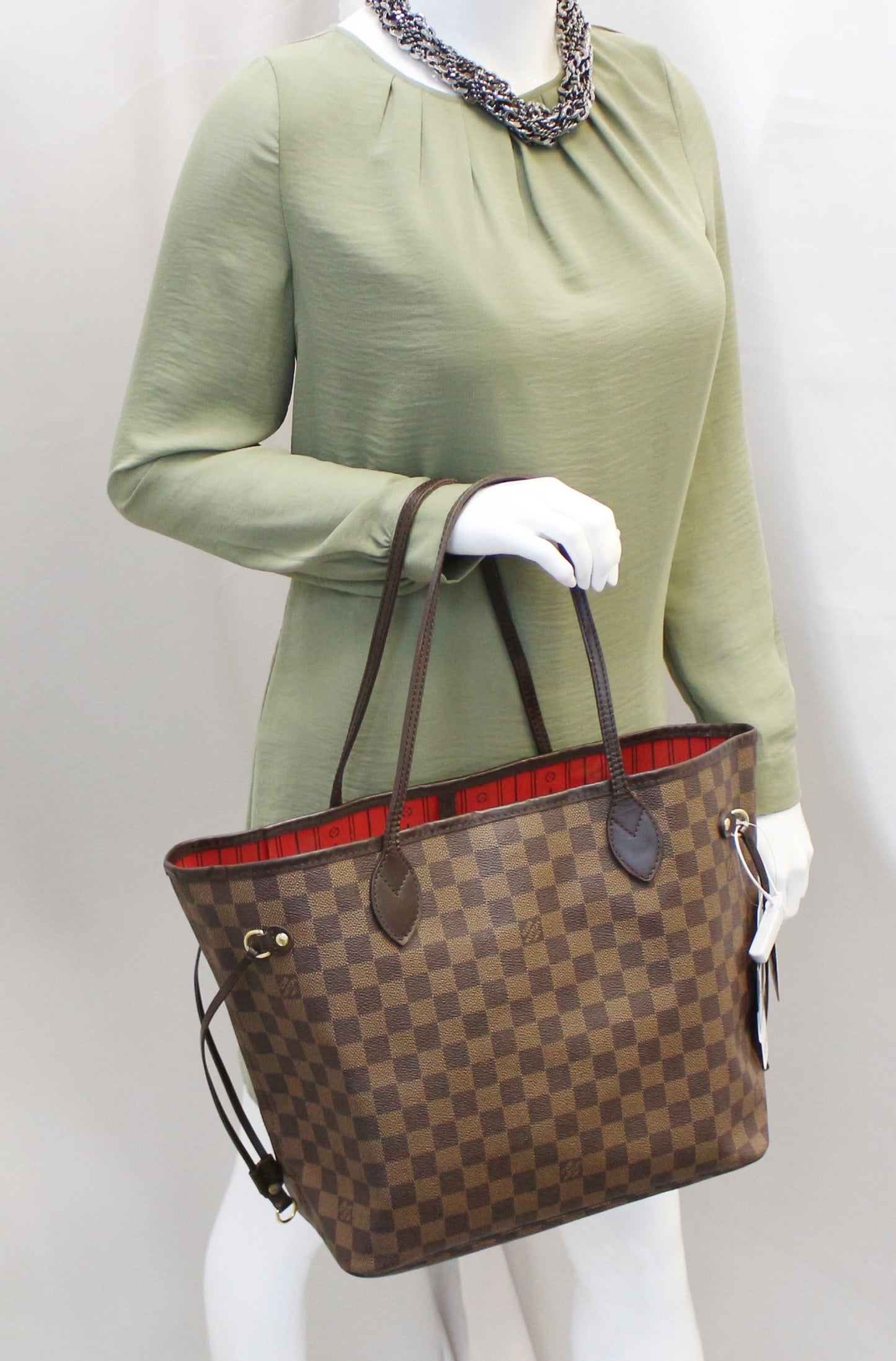 Louis Damier Ebene Neverfull Mm Tote Bag Brown