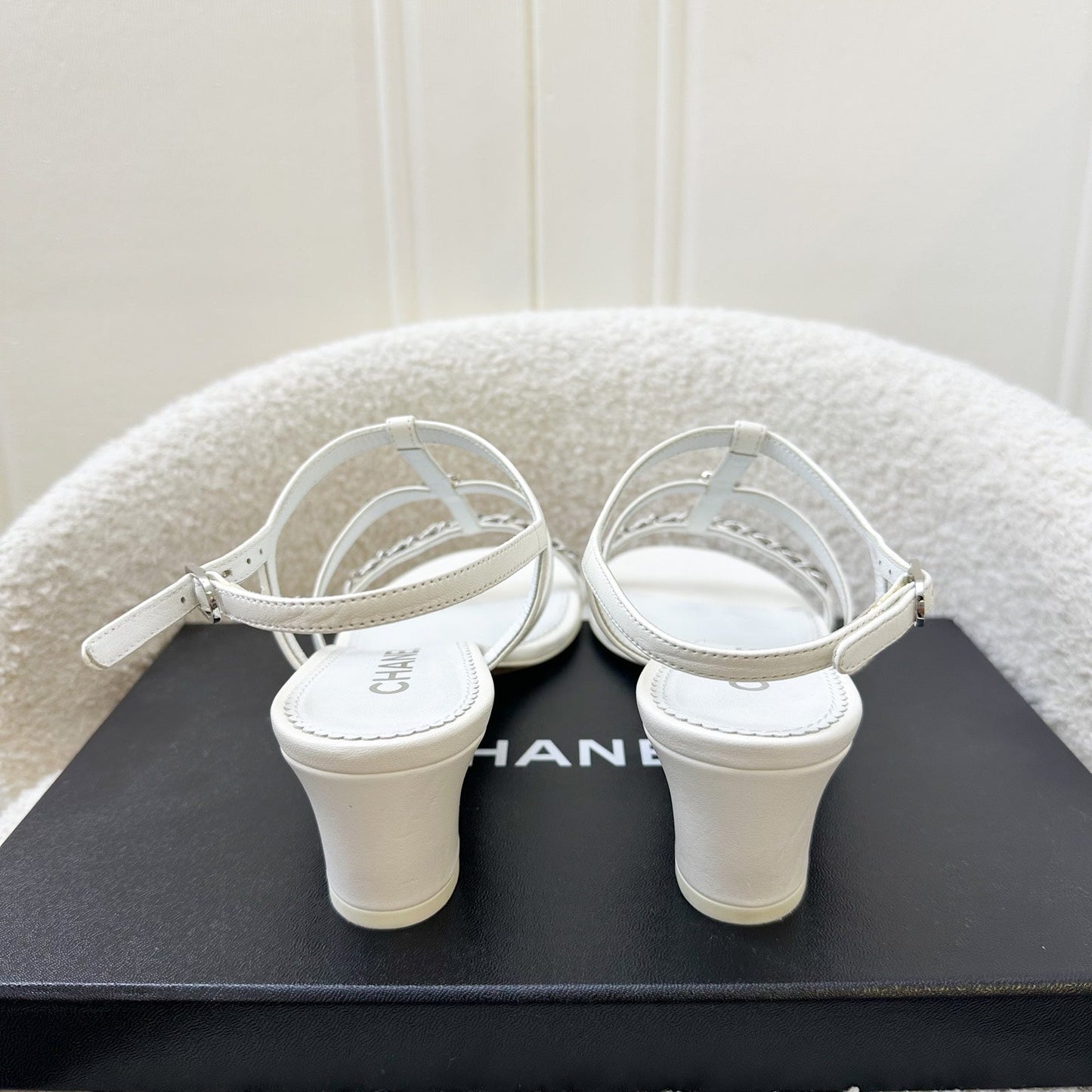Chanel Heeled Sandals in White Size