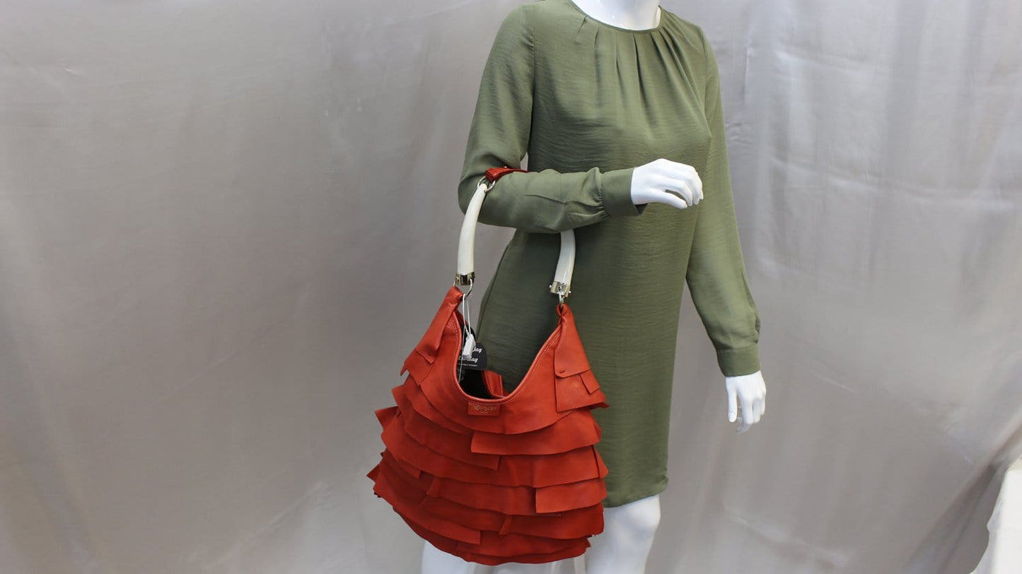 YSL Saint Laurent Yves St Tropez Horn Bag Final Call Leather Red Shoulder Bag