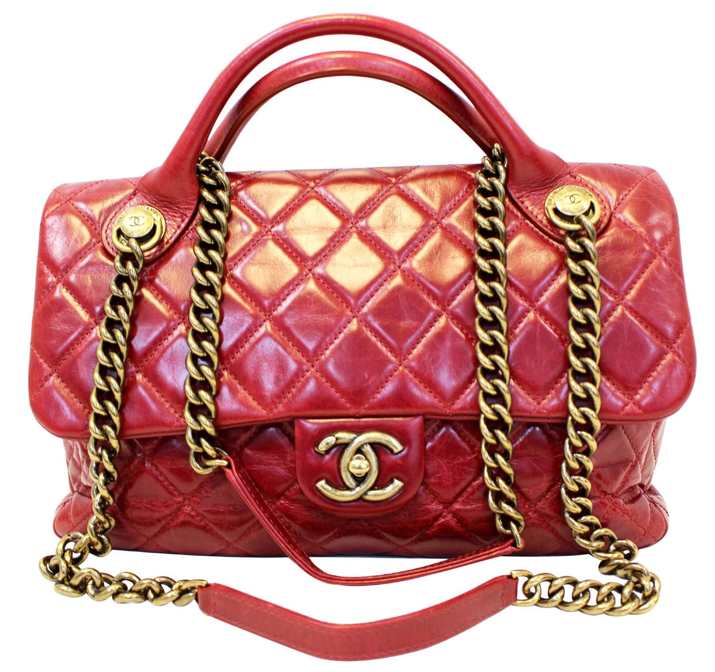 Chanel Glazed Large Castle Rock Top Handle Bag Leather Quilted Shoulder Bag