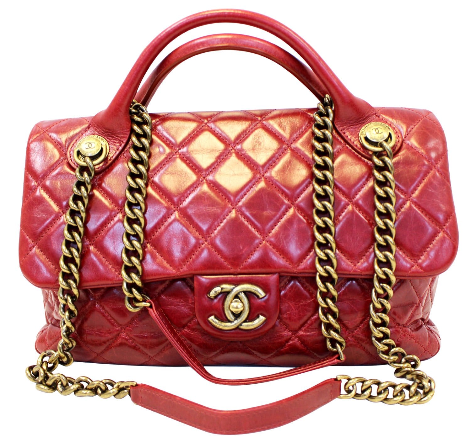 Chanel Glazed Large Castle Rock Top Handle Bag Leather Quilted Shoulder Bag