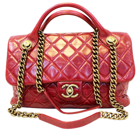 Chanel Glazed Large Castle Rock Top Handle Bag Leather Quilted Shoulder Bag