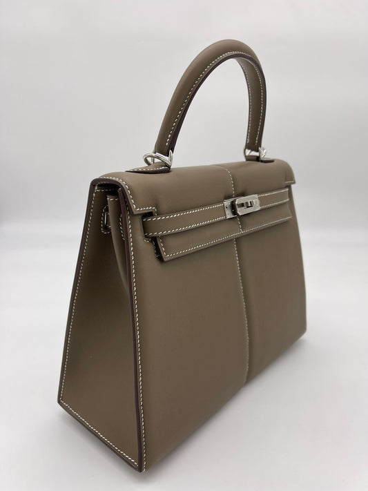 Gucci Hermes Kelly Etoupe Swift Padded Palladium Hardware Handbag Travel Bag