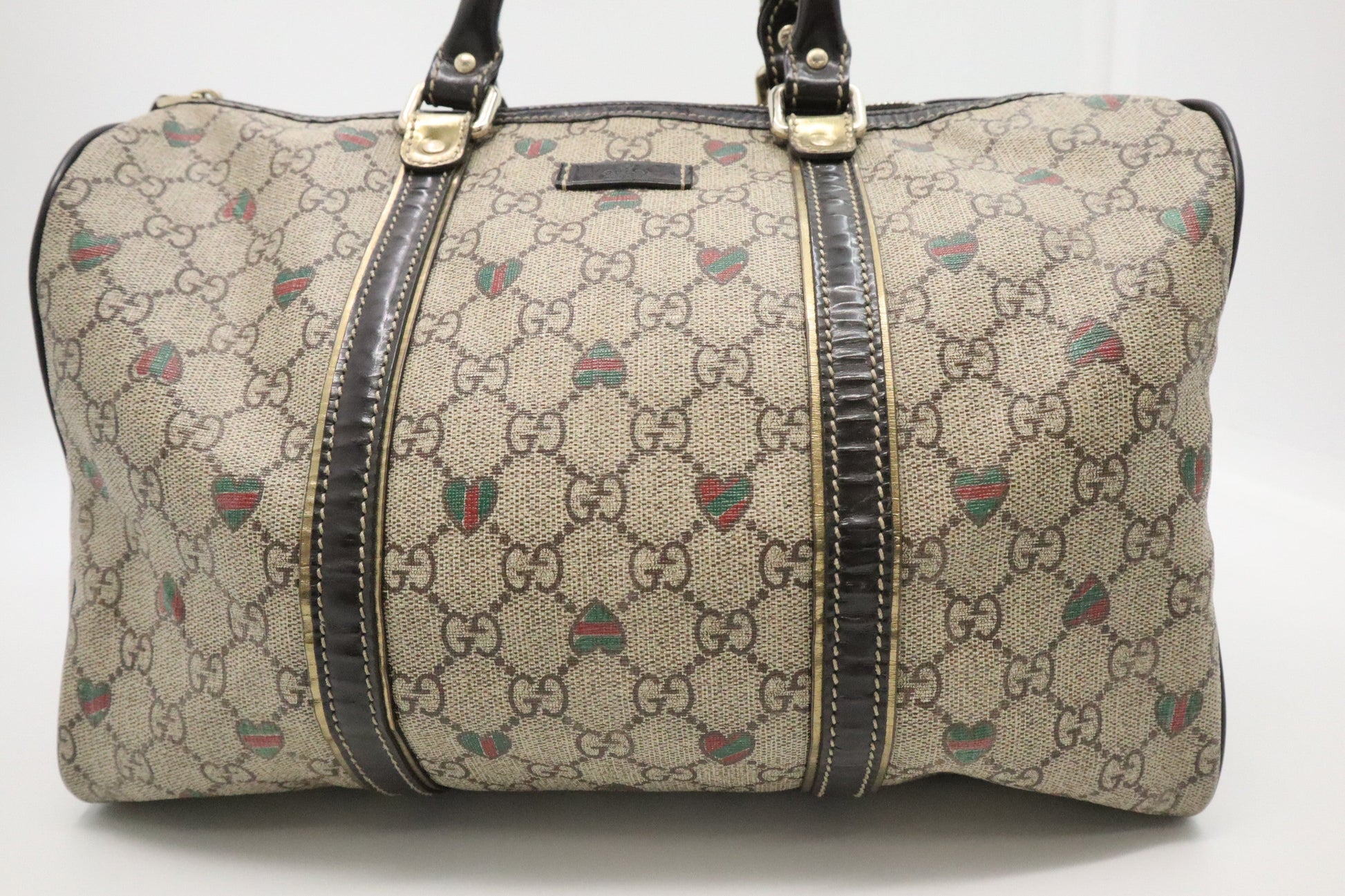 Gucci Boston Bag In Supreme Hearts Canvas Travel Bag