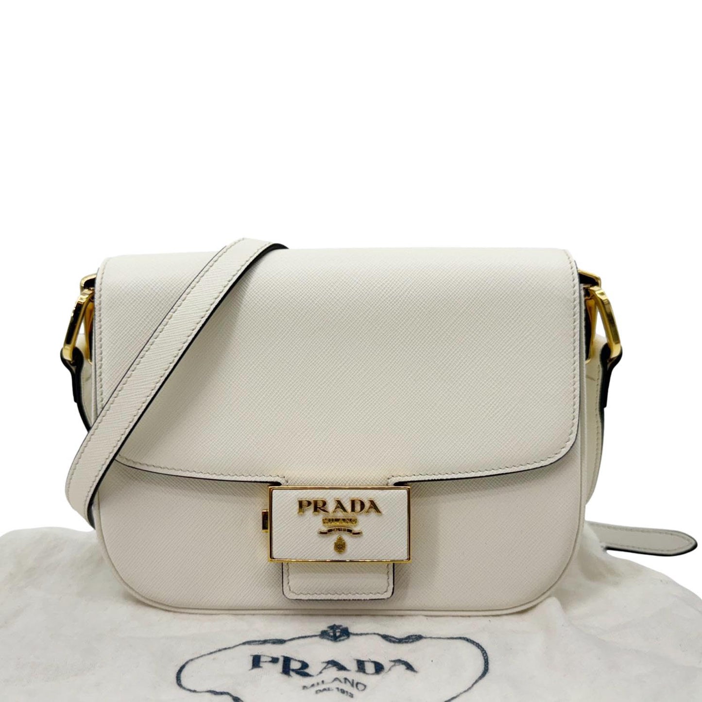 Embleme Saffiano Lux Shoulder Bag Leather White