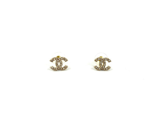 Chanel New Faux Pearl Strass 2023 CC Stud Earrings Jewelry