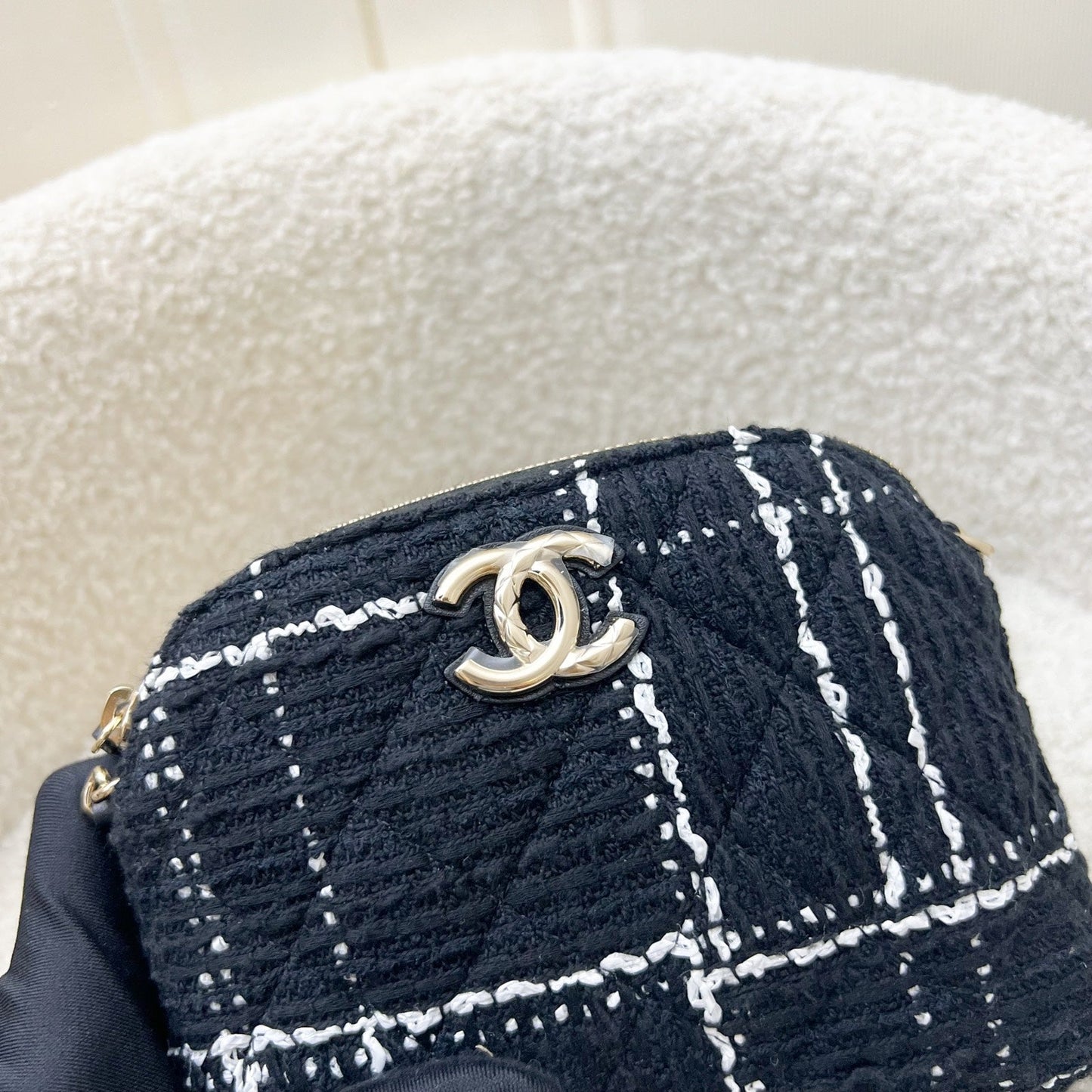 Chanel VIP Gift Mini Bag in Black and White Tweed and LGHW