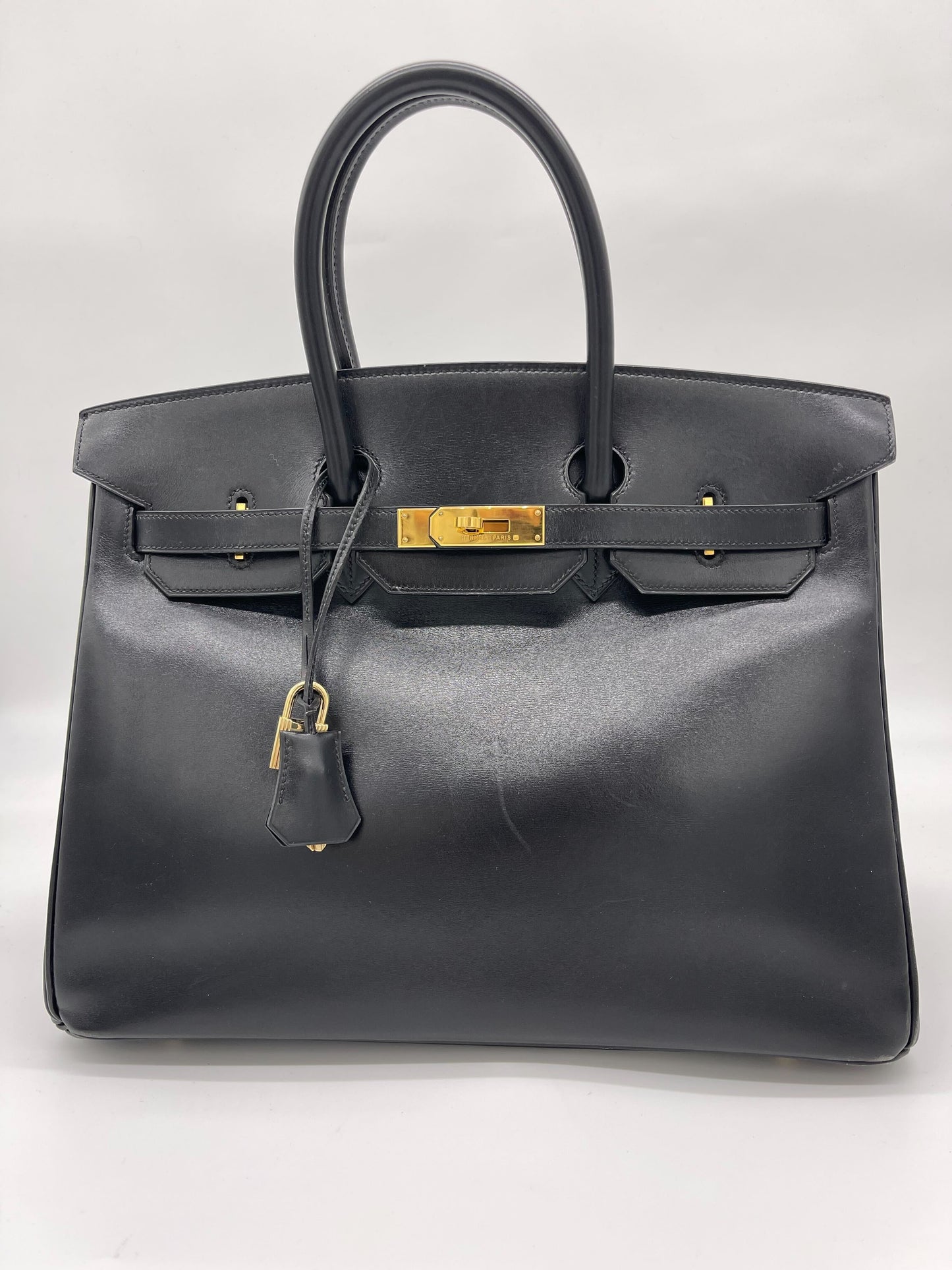 Gucci Hermes Birkin Noir Box Hardware Handbag Leather Gold Travel Bag
