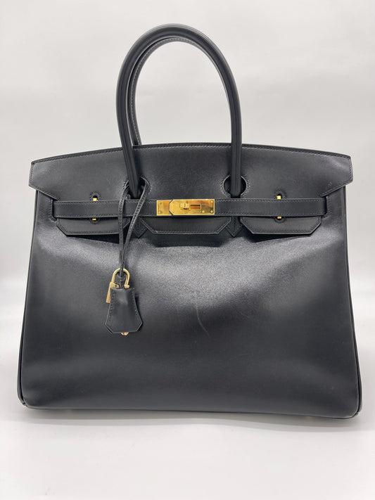 Gucci Hermes Birkin Noir Box Hardware Handbag Leather Gold Travel Bag