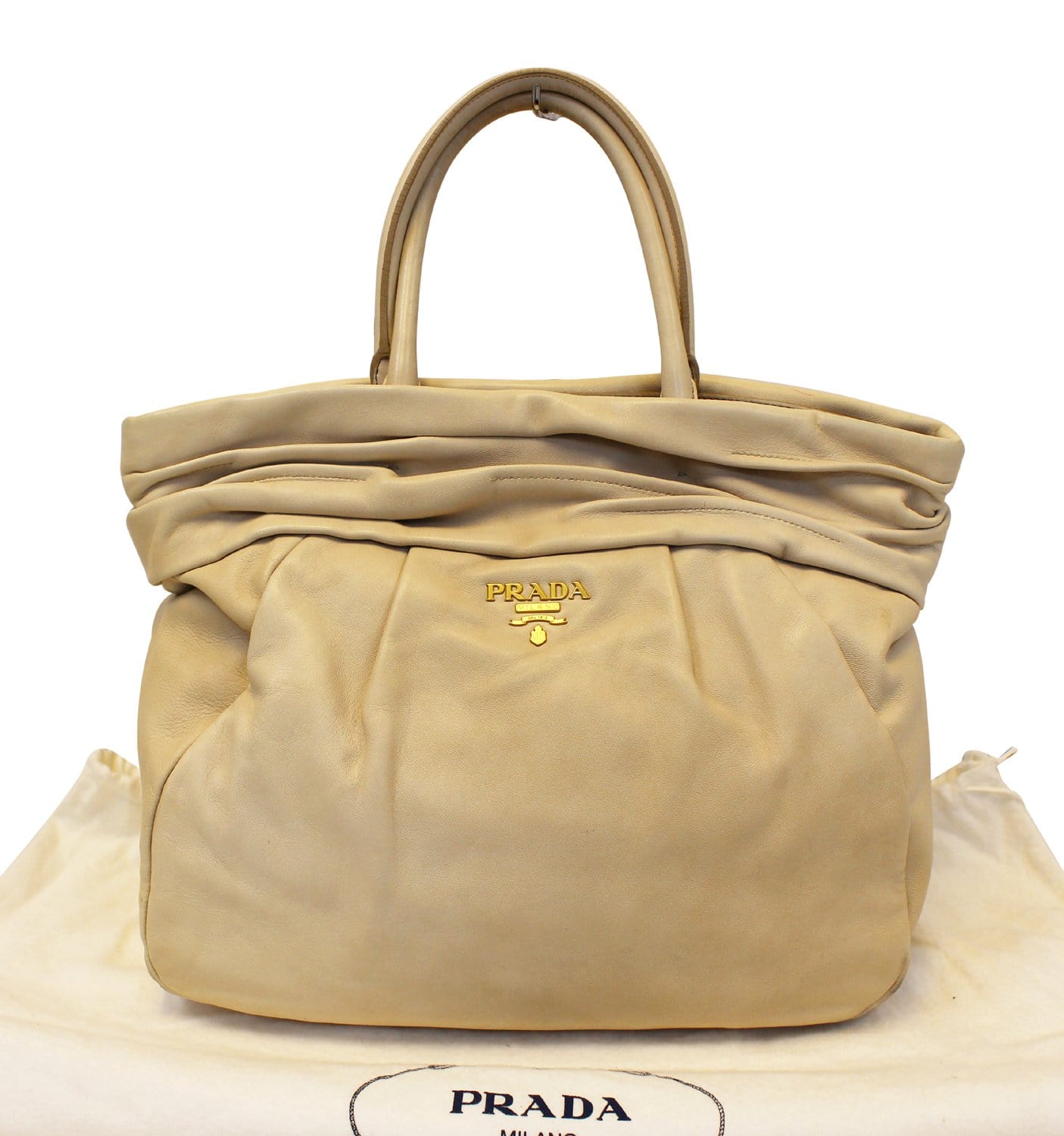 Prada Nappa Frills Shopping Tote Bag Leather Beige
