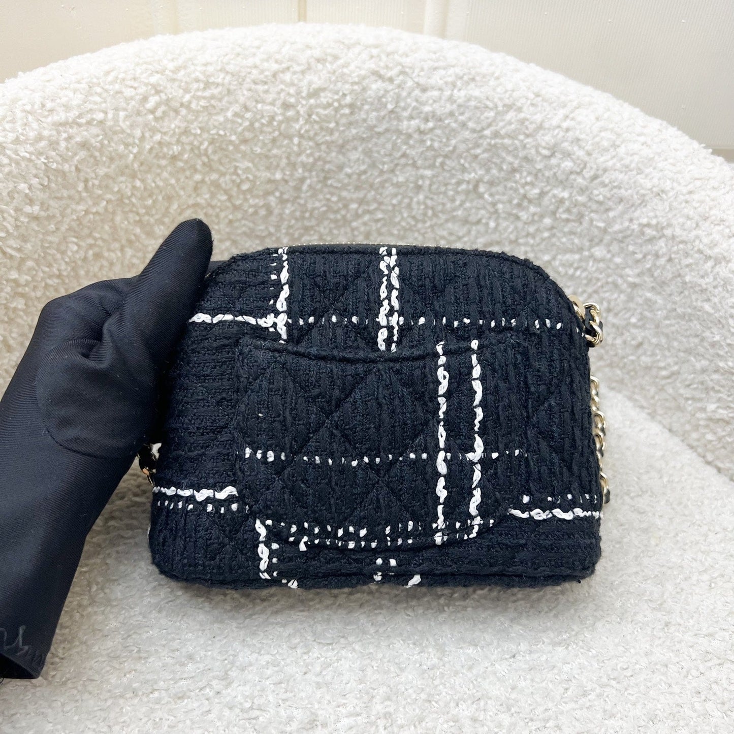 Chanel VIP Gift Mini Bag in Black and White Tweed and LGHW