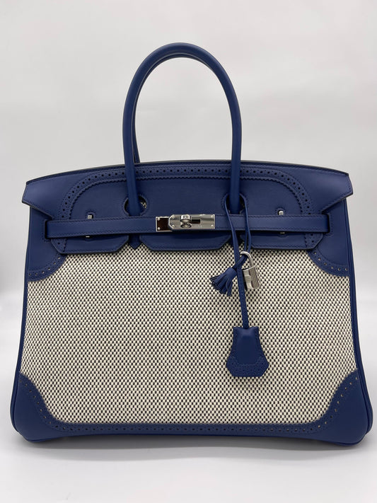Gucci Hermes Birkin Bleu De Prusse Palladium Hardware Handbag Canvas Travel Bag