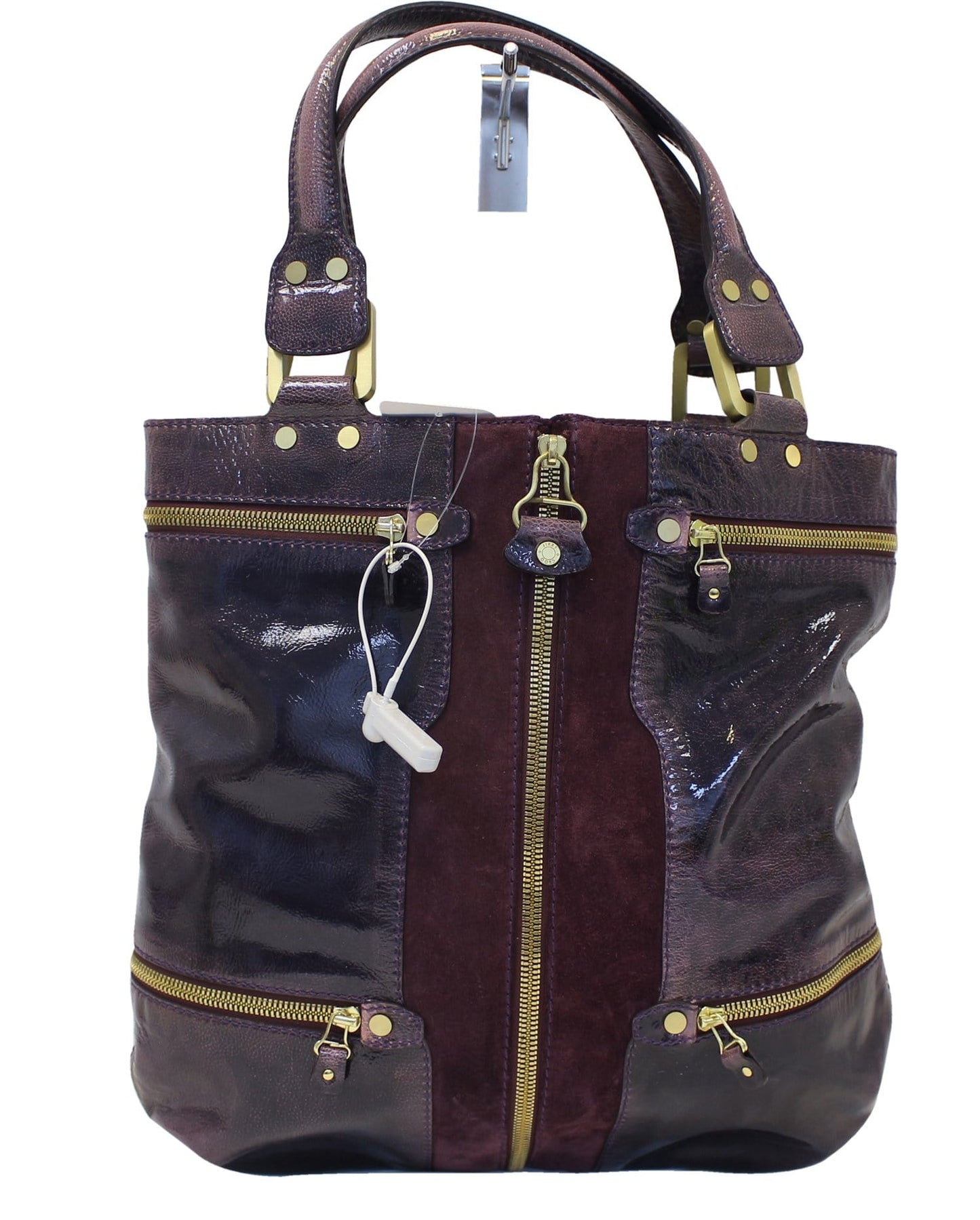 Jimmy Choo Purple Liquid Patent And Mona Tote Bag Leather Suede