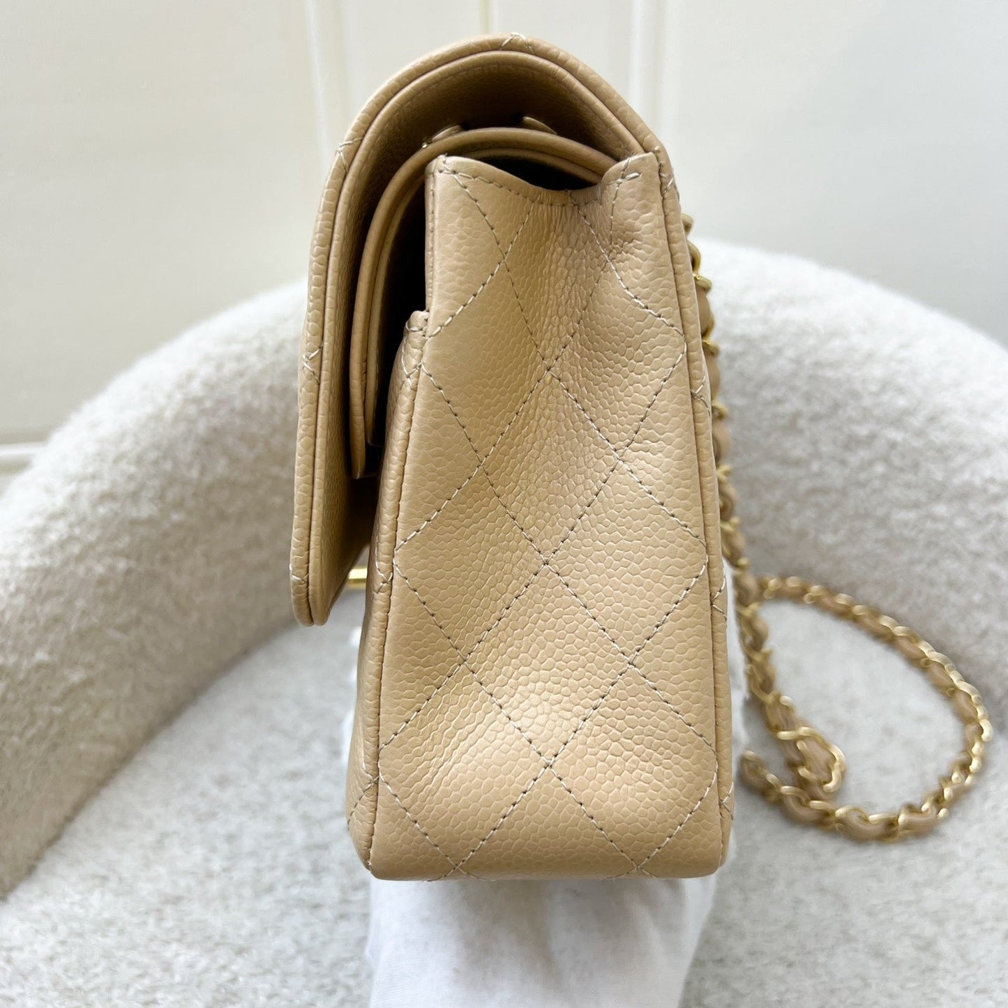Chanel Medium Classic Flap CF in Beige Caviar and GHW (Model: ) Accessory