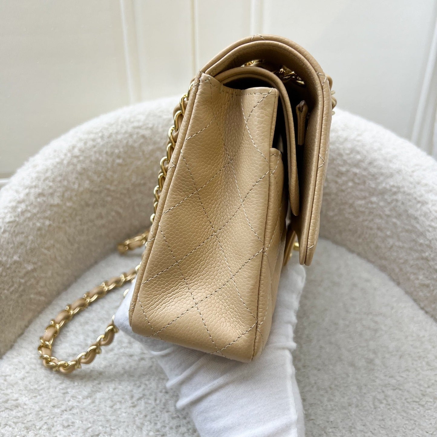Chanel Medium Classic Flap CF in Beige Caviar and GHW (Model: ) Accessory
