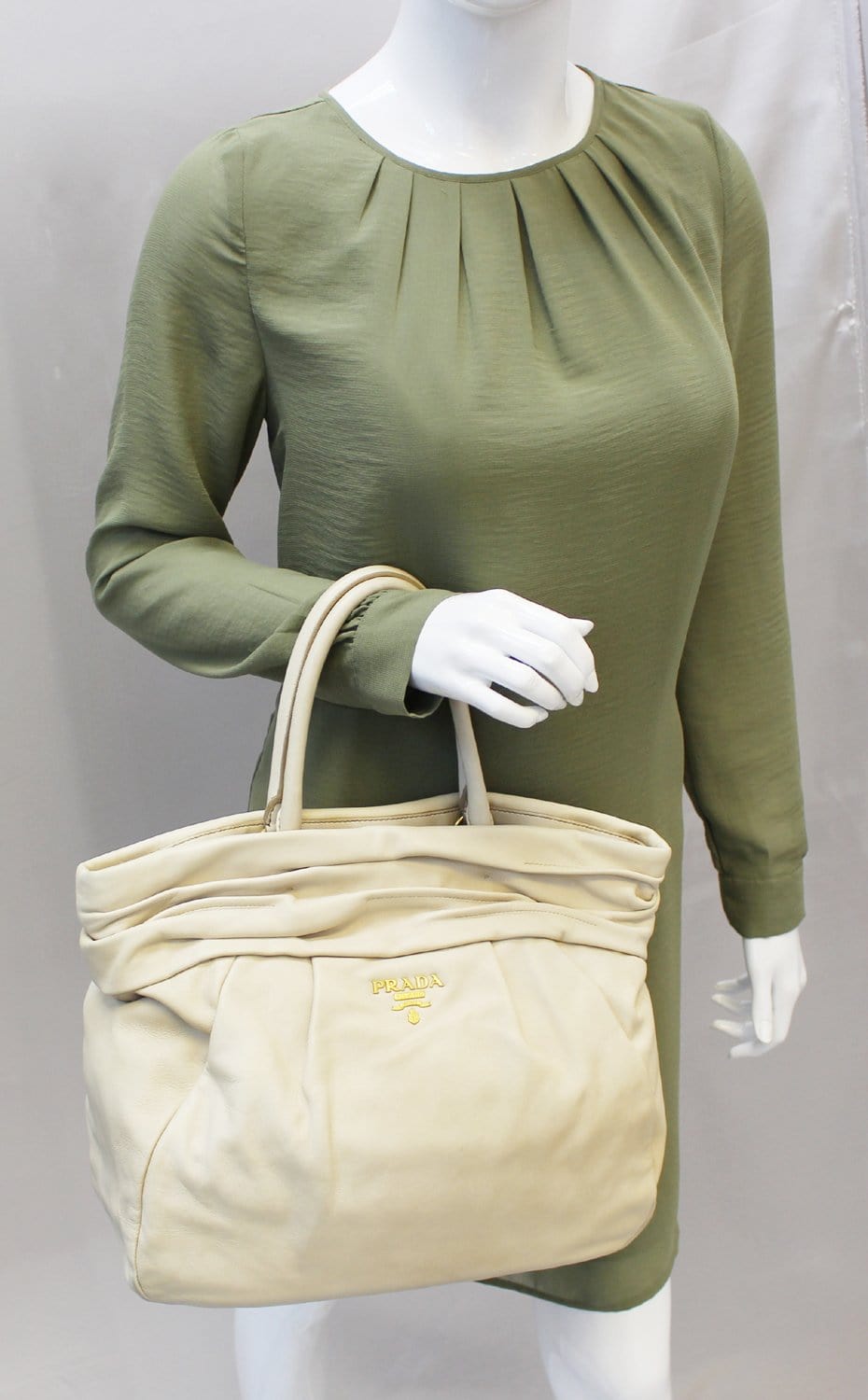 Prada Nappa Frills Shopping Tote Bag Leather Beige