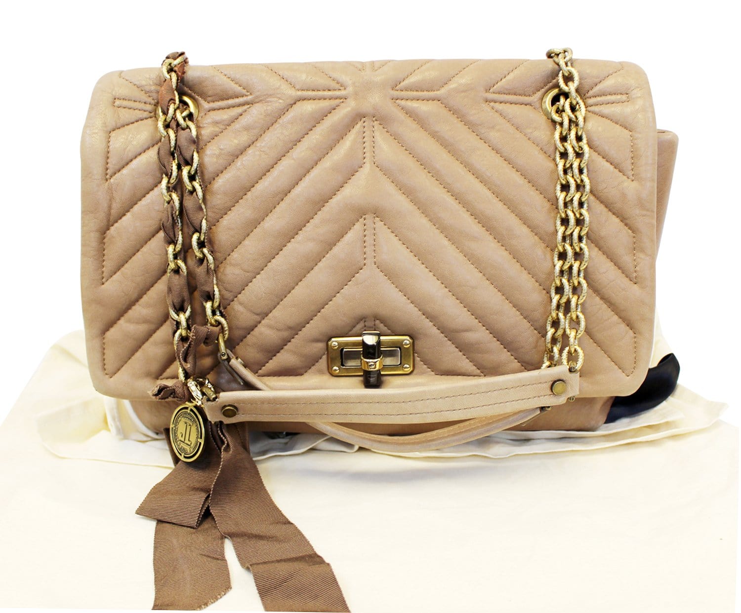 Happy Chevron Shoulder Bag Beige Large