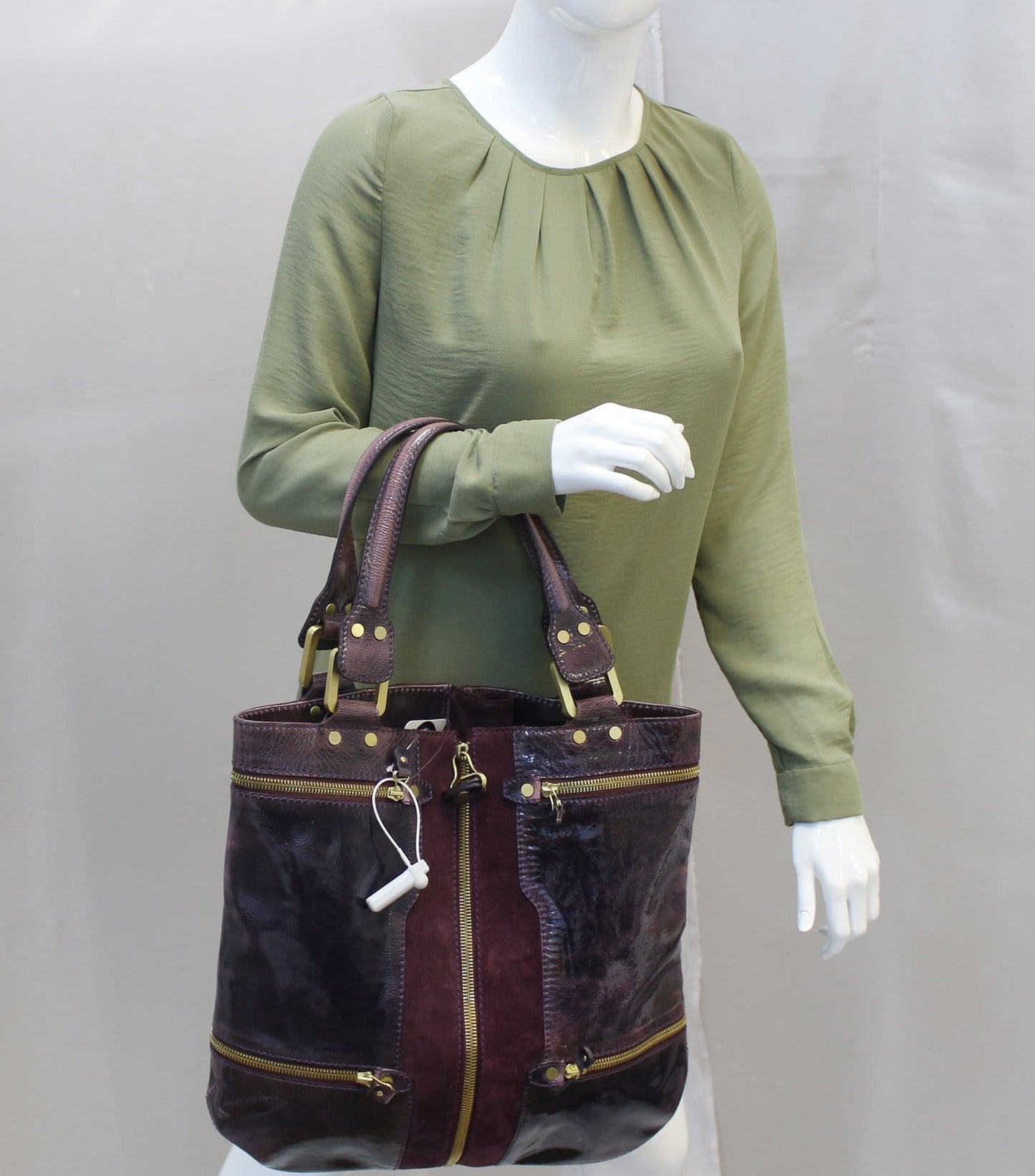 Jimmy Choo Purple Liquid Patent And Mona Tote Bag Leather Suede