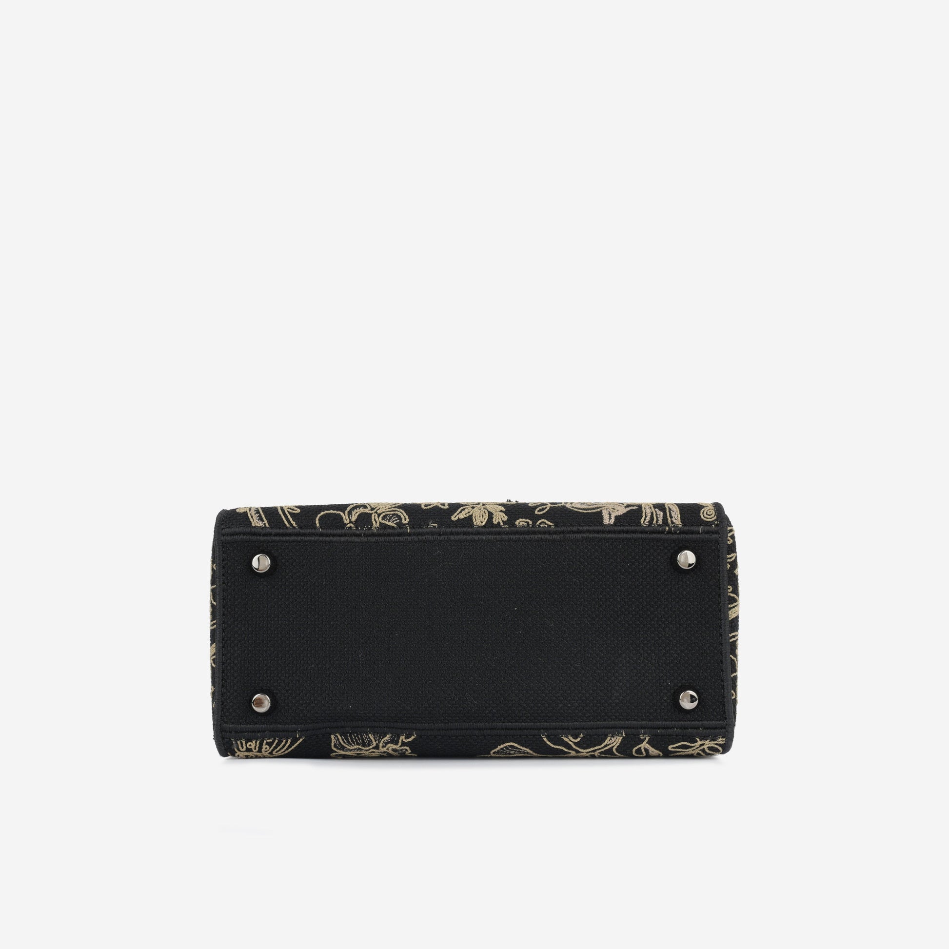 Dior Christian Lady Lite Toile Crossbody Bag Black Medium Embroidered