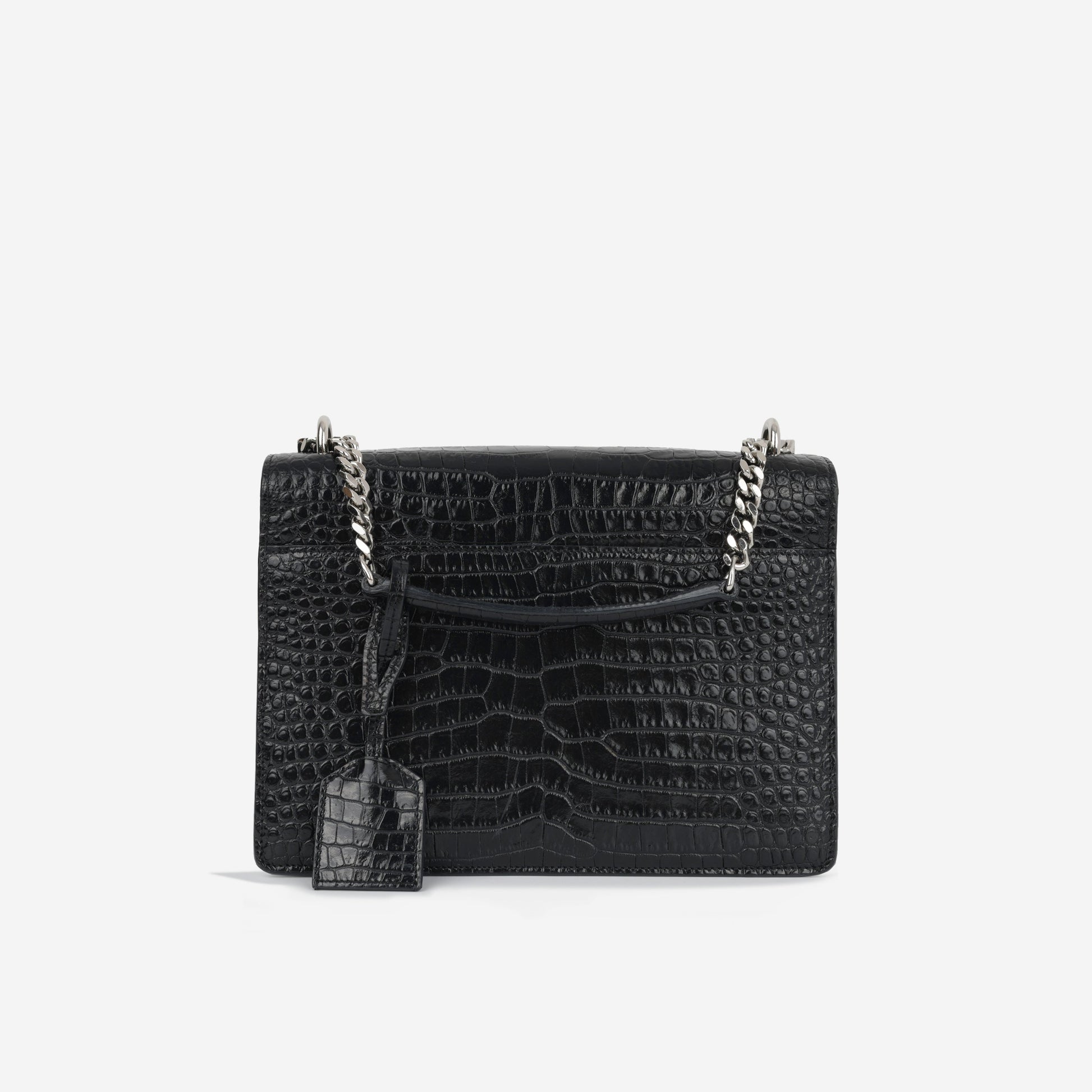 YSL Saint Laurent Sunset Crossbody Bag Medium Croc Embossed Shw
