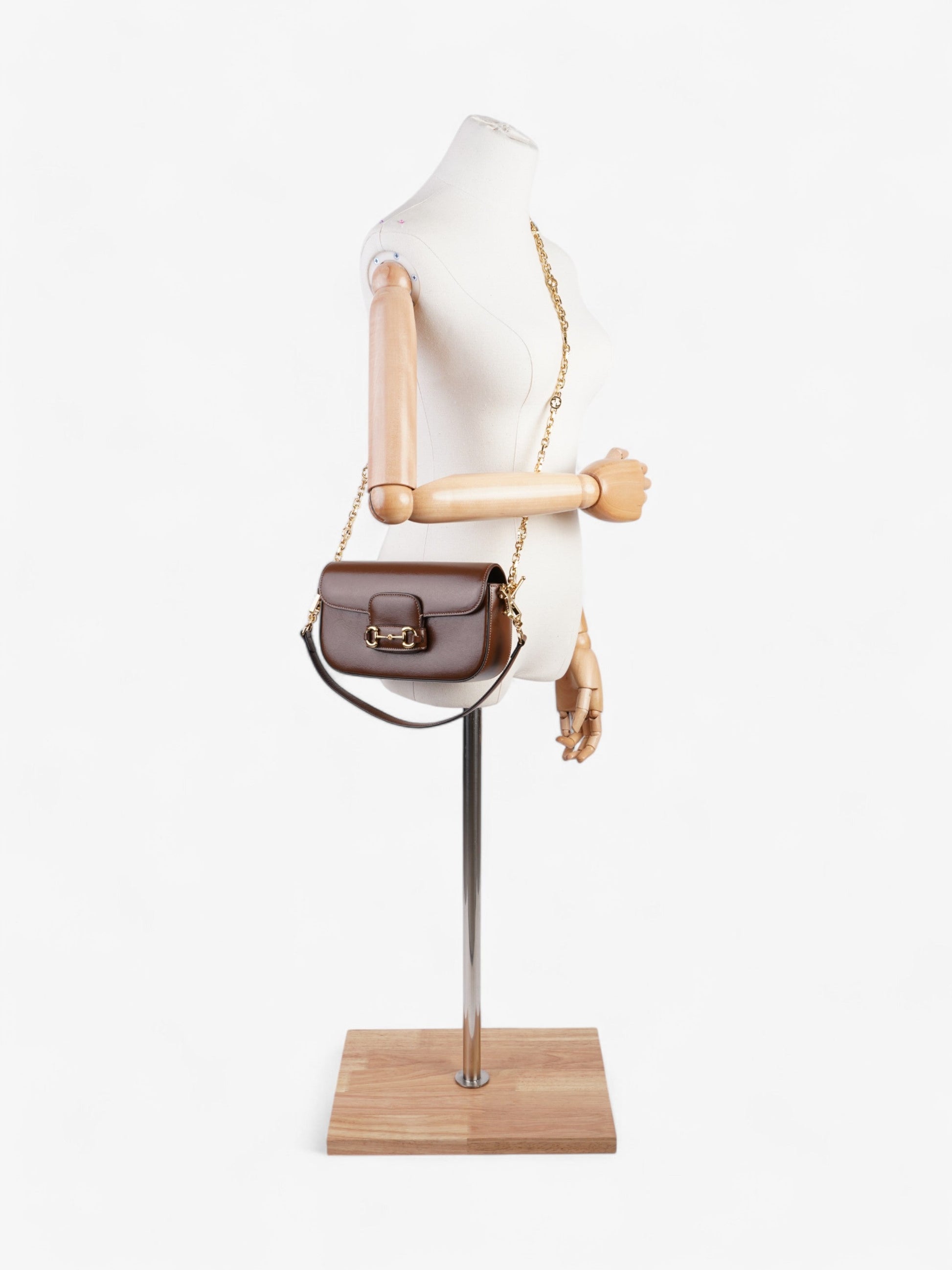 Gucci Horsebit Calfskin Handbag Leather Brown Travel Bag