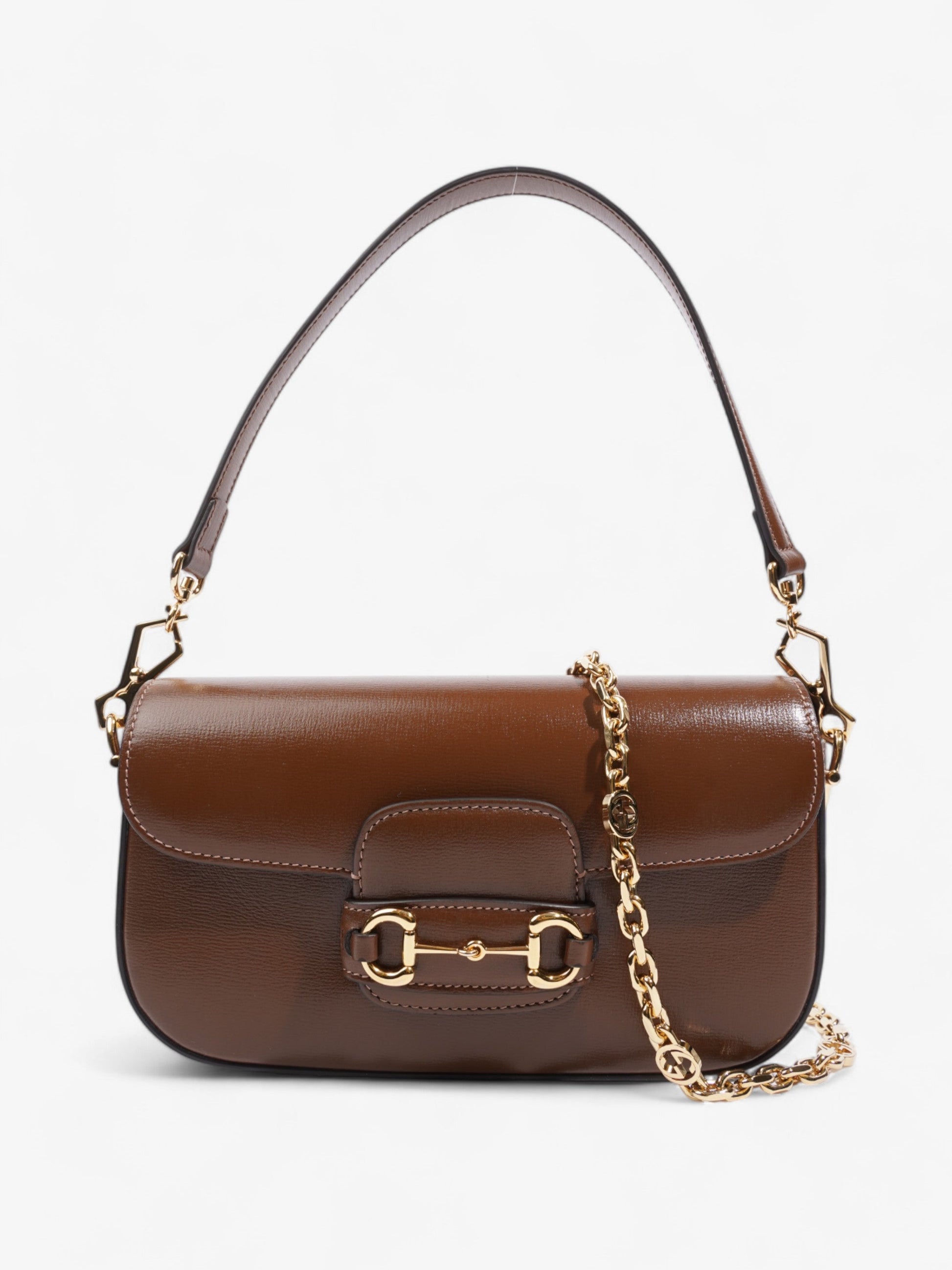 Gucci Horsebit Calfskin Handbag Leather Brown Travel Bag