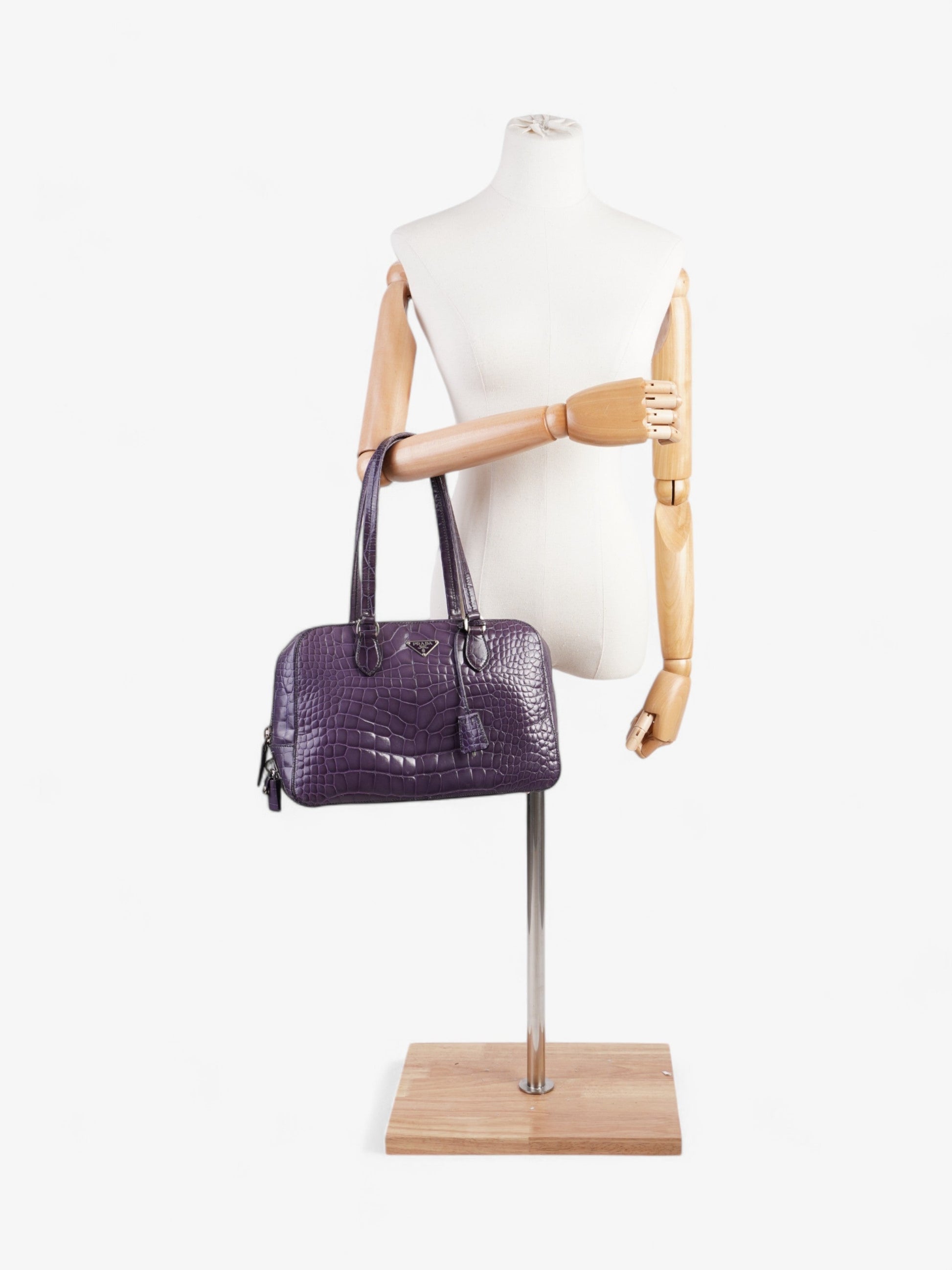 Prada Bauletto Bag Leather Purple Embossed Shoulder Bag Purple Embossed Leather