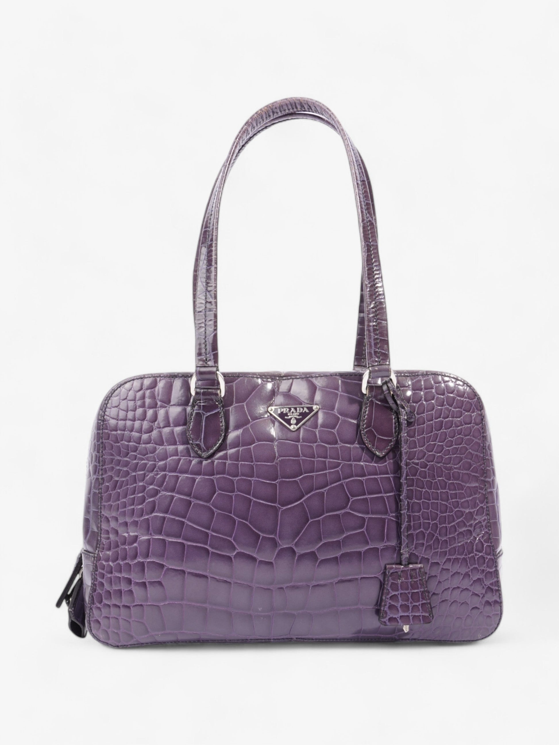 Prada Bauletto Bag Leather Purple Embossed Shoulder Bag Purple Embossed Leather