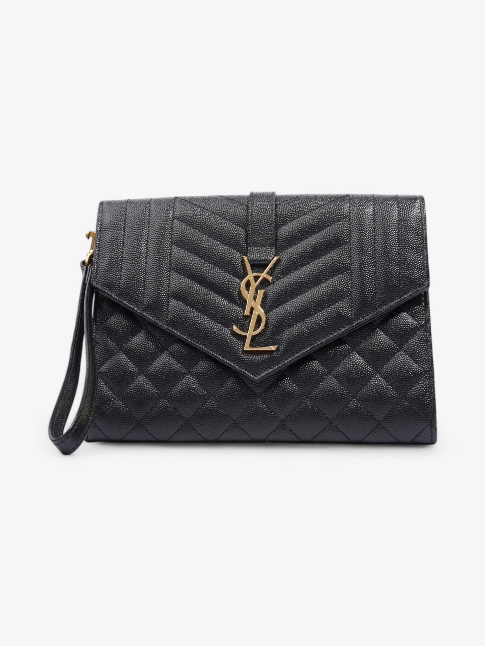 YSL Saint Laurent Envelope Clutch Grained Leather Monogram Black Clutch Bag