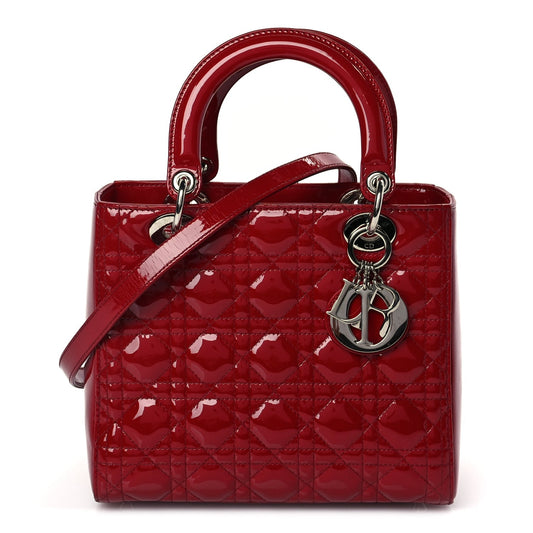 Dior Shoulder Bag Christian Cannage Lady Leather Patent Red