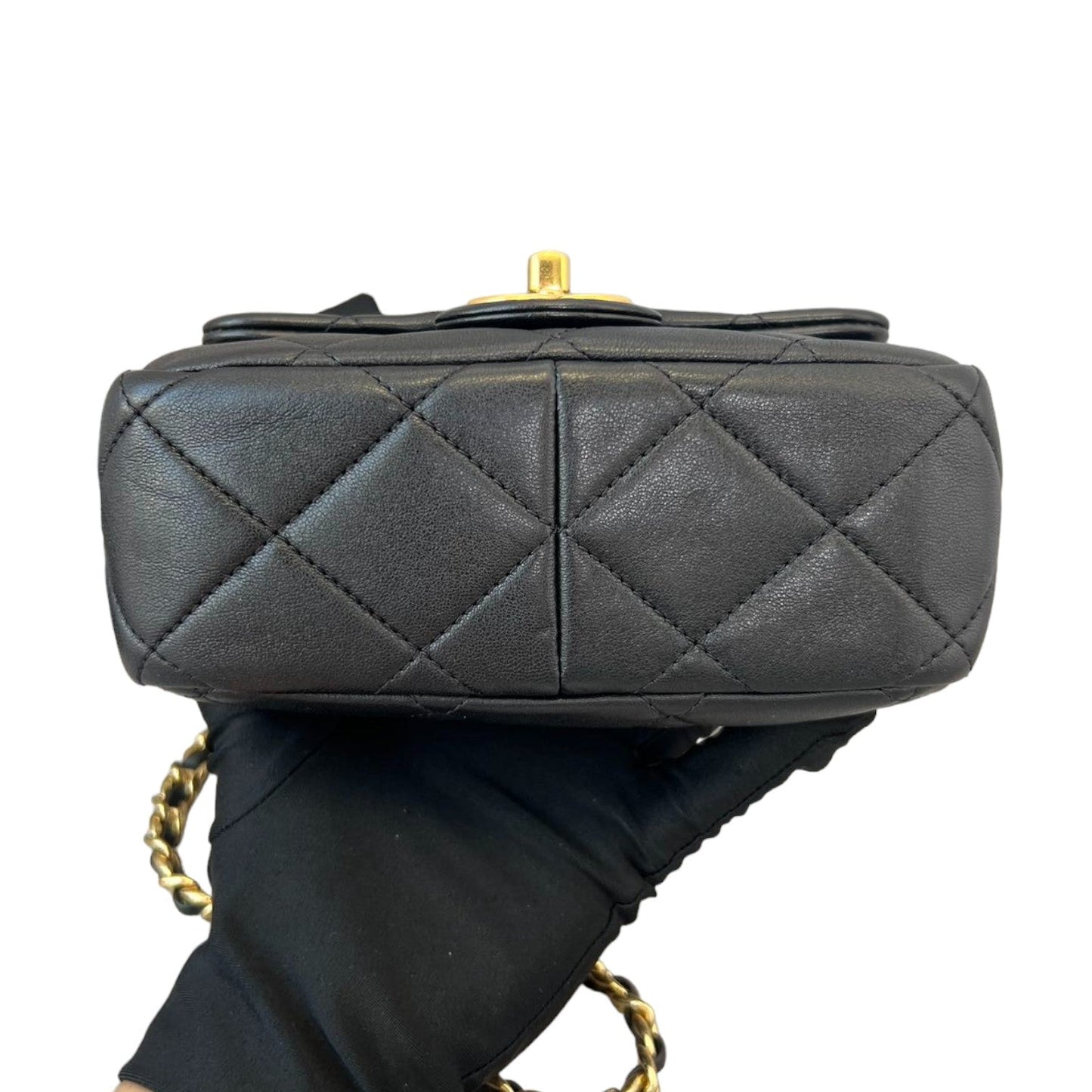 Chanel Flap with Logo Top Handle Lambskin GHW Leather Black Shoulder Bag