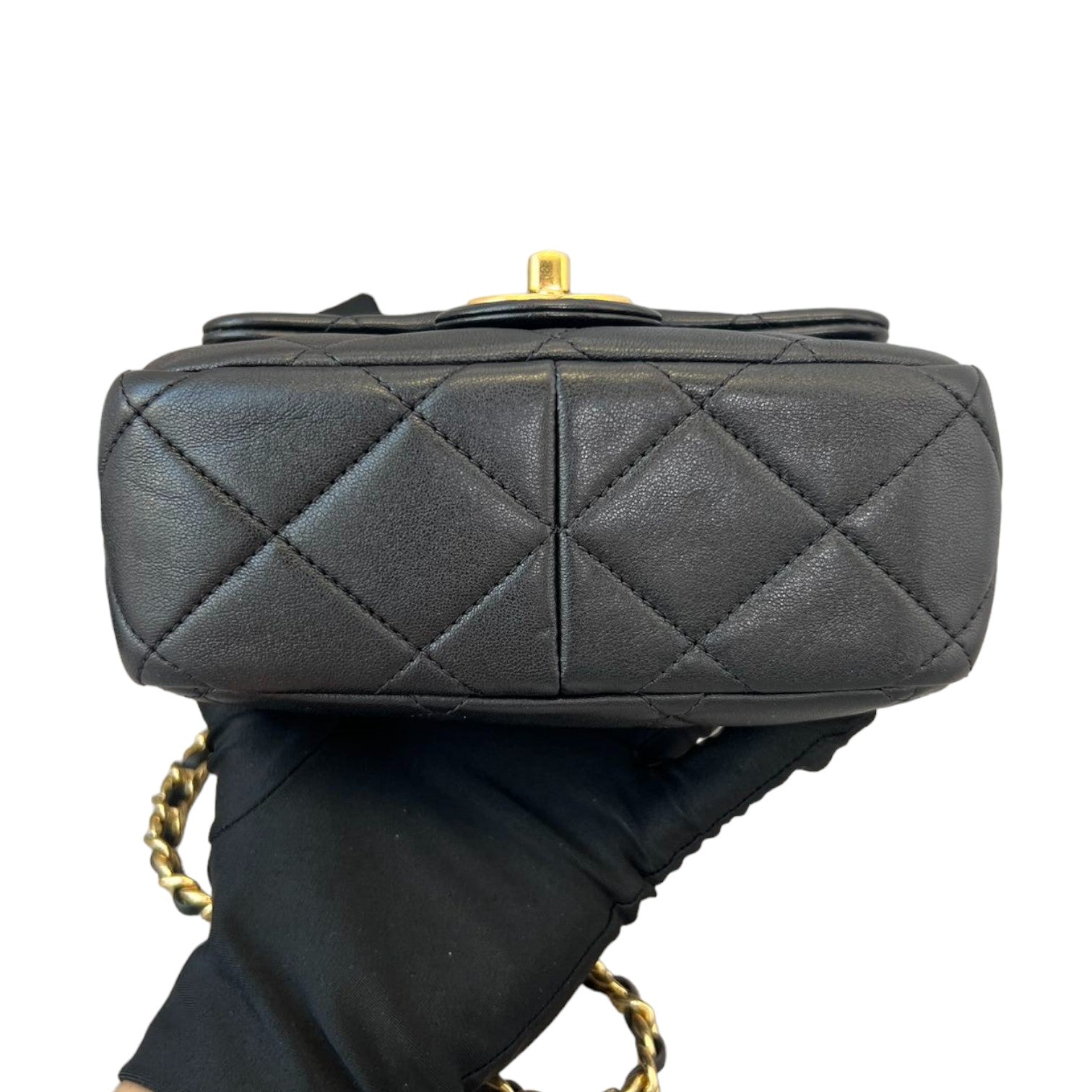 Chanel Flap with Logo Top Handle Lambskin GHW Leather Black Shoulder Bag