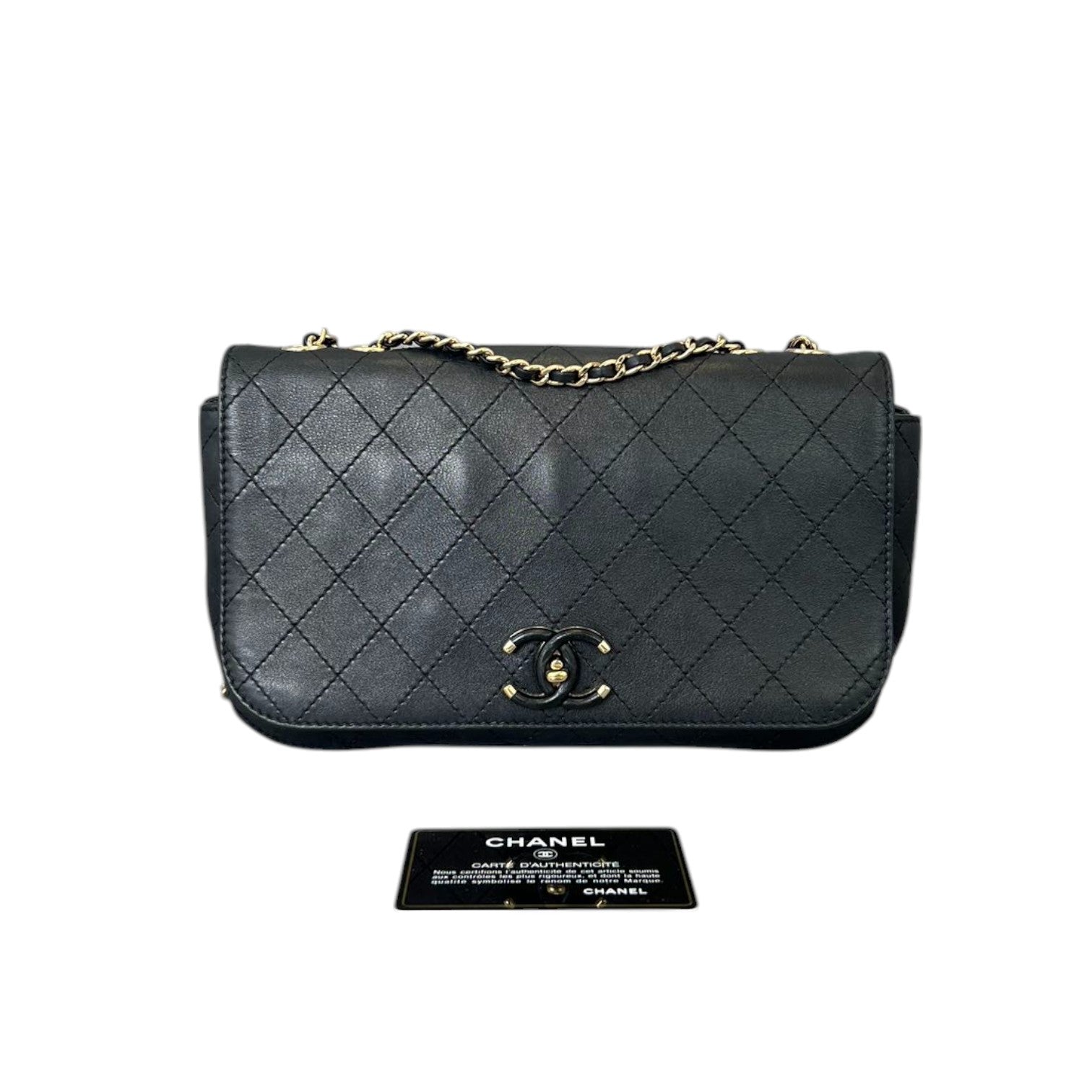 Chanel CC Stitched Case Calfskin GHW Handbag Leather Black Shoulder Bag