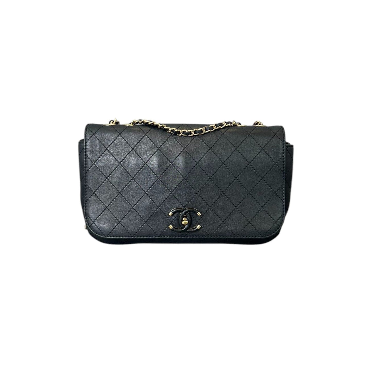 Chanel CC Stitched Case Calfskin GHW Handbag Leather Black Shoulder Bag