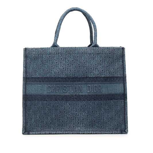 Dior Handbag Oblique Book Tote 2 Denim Blue Large Tote Bag