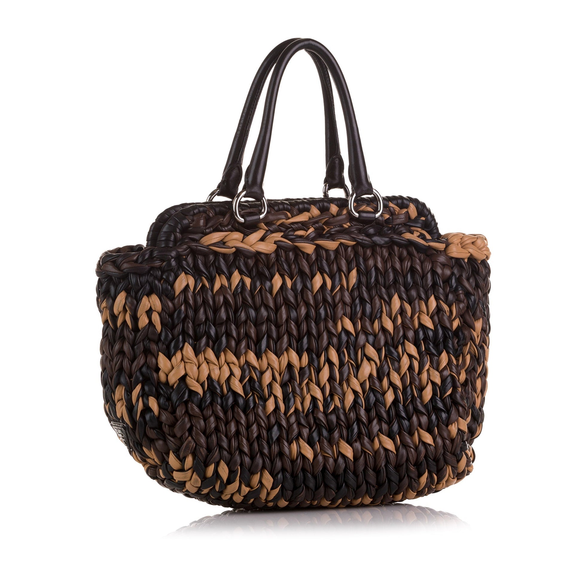 Prada Knit Nappa Tote Bag Brown