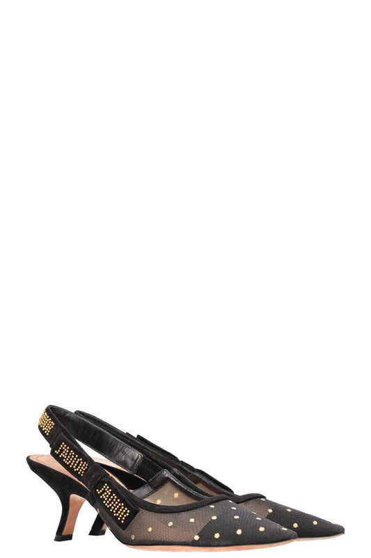 Dior Sling Bag J'A Slingback Heels Dots Black Gold Shoes