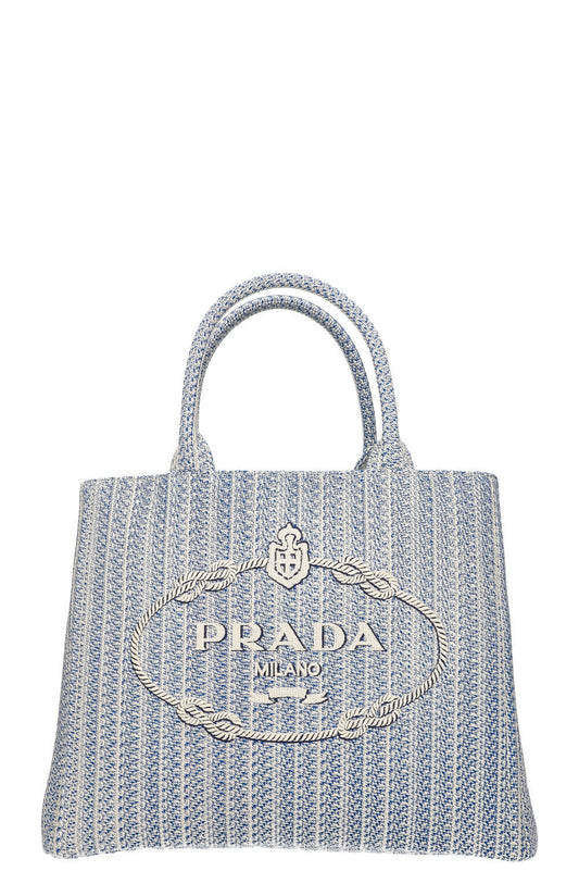 Prada Shopping Tote Ricamo Jacquard Baltico + Talc Logo Tote Bag