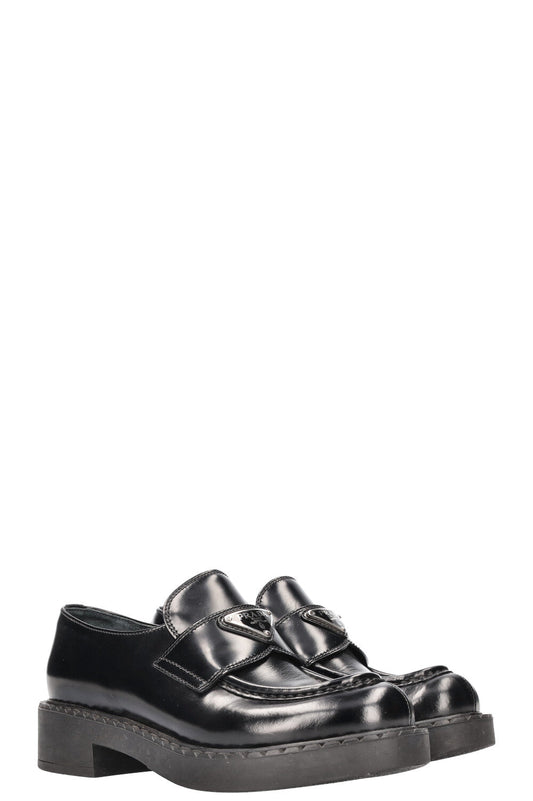 Prada Loafers Leather Black Logo Shoes