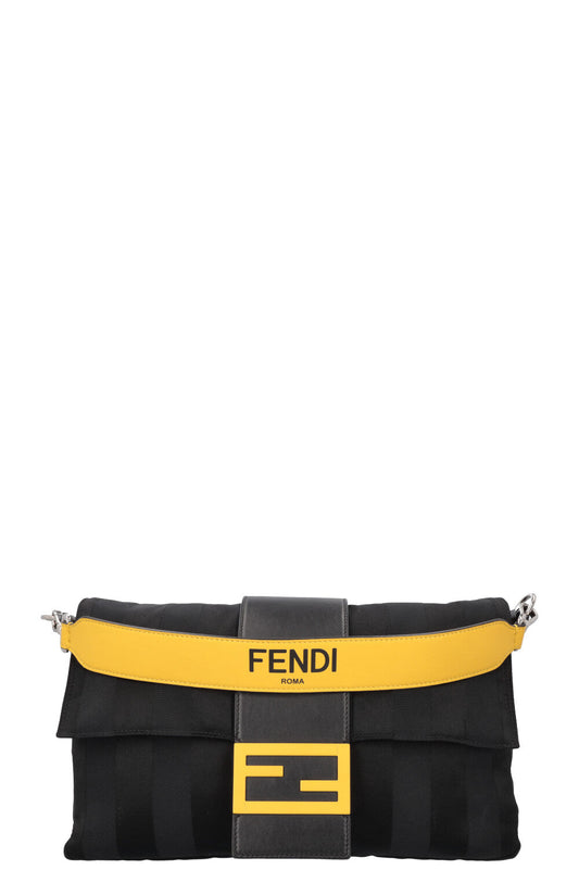 Fendi Crossbody Bag Sunflower Baguette Bag Canvas Black Shoulder Bag