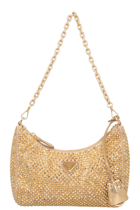 Prada Crossbody Bag Re-Edition Crystal Satin Gold
