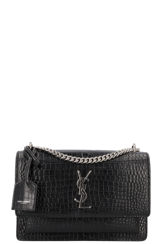 YSL Saint Laurent Crossbody Bag Sunset Croco Black Medium Embossed