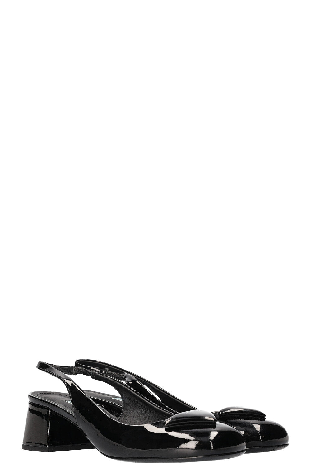 Prada Sling Bag Slingbacks Patent Black Logo Shoes